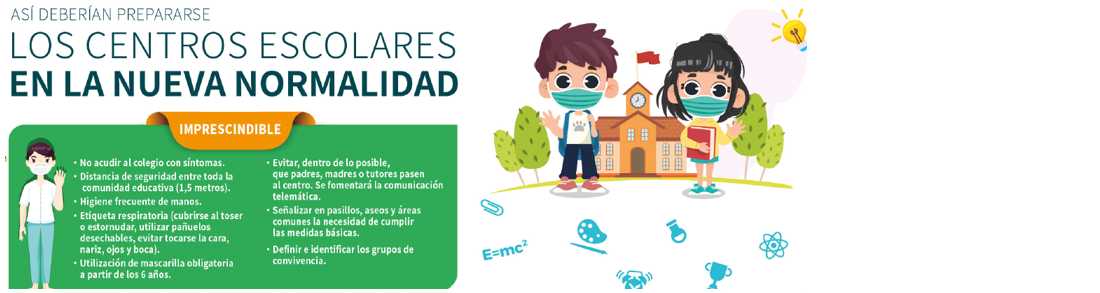 INFOGRACÍA SOBRE COMO DEBERÍAN DE PREPARARSE LOS CENTROS ESCOLARES ANTE LA NUEVA NORMALIDAD