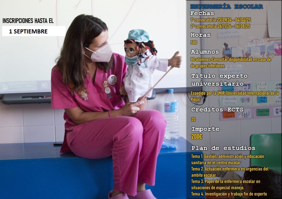 AÚN ESTÁS A TIEMPO DE MATRICULARTE EN EL  EXPERTO UNIVERSITARIO ONLINE - ENFERMERA ESCOLAR