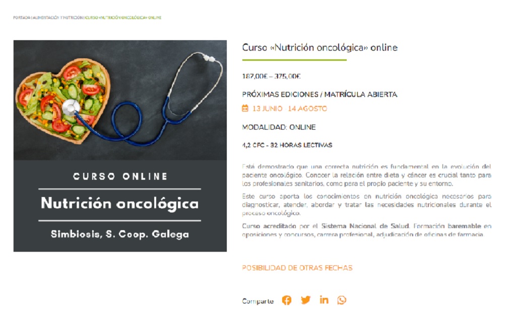 CURSO DE NUTRICION ONCOLOGICA ONLINE