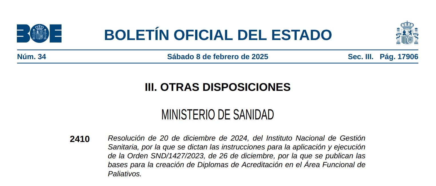 RESOLUCION DICTANDO INSTRUCCIONES PARA LA CREACIÓN DE DIPLOMAS ACREDITATIVOS A. FUNCIONAL DE PALIATIVOS