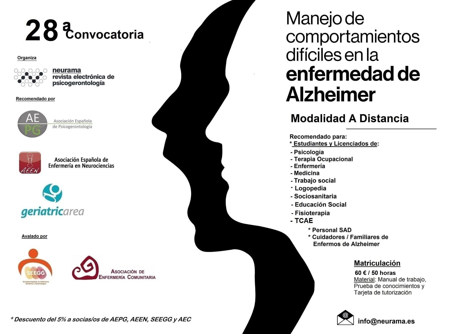Nueva convocatoria del curso especializado «Manejo de comportamientos difíciles en la enfermedad de Alzheimer» 