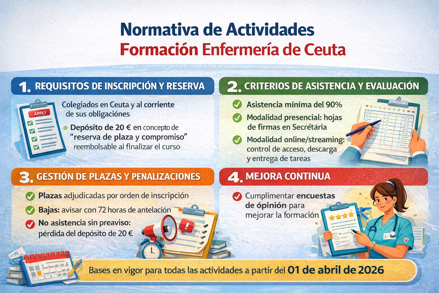 BASES Y SOLICITUDES EN CURSOS PRESENCIALES ONLINE, NORMATIVA ACTIVIDADES DE FORMACIÓN DEL COLEGIO  ENFERMERÍA DE CEUTA
