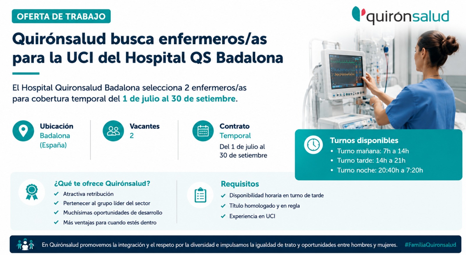QUIRONSALUD OFERTA DE EMPLEO EN HOSPITAL DE BADALONA