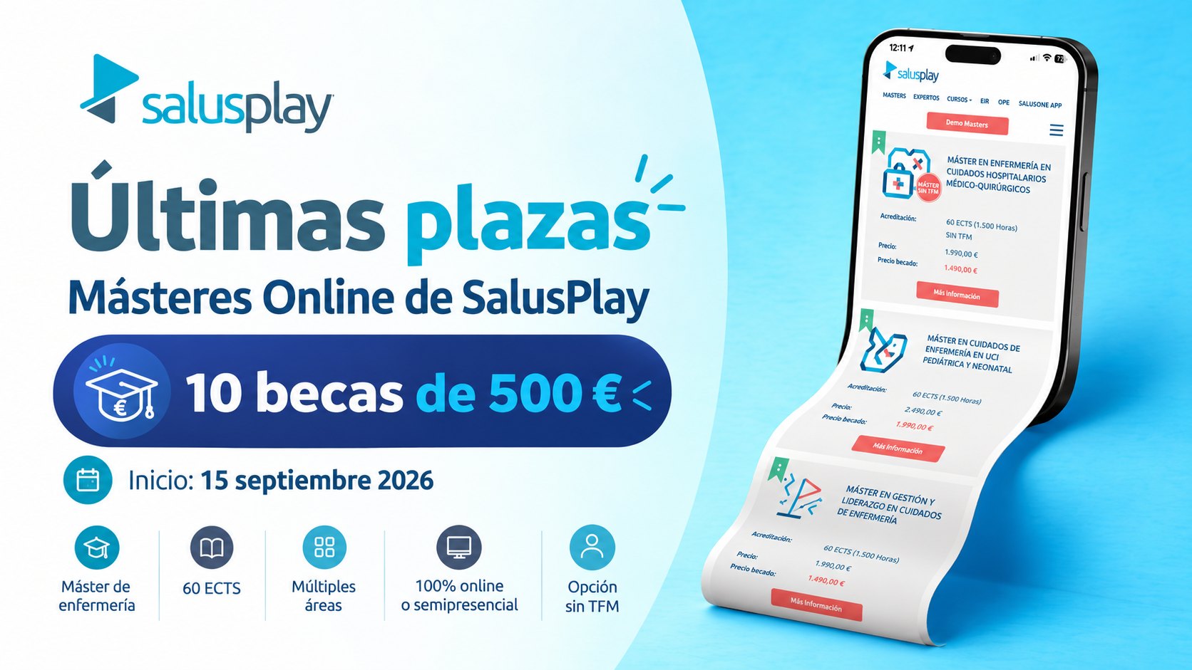 Últimos días para acceder a los Másteres Online de SalusPlay con becas de 500 euros