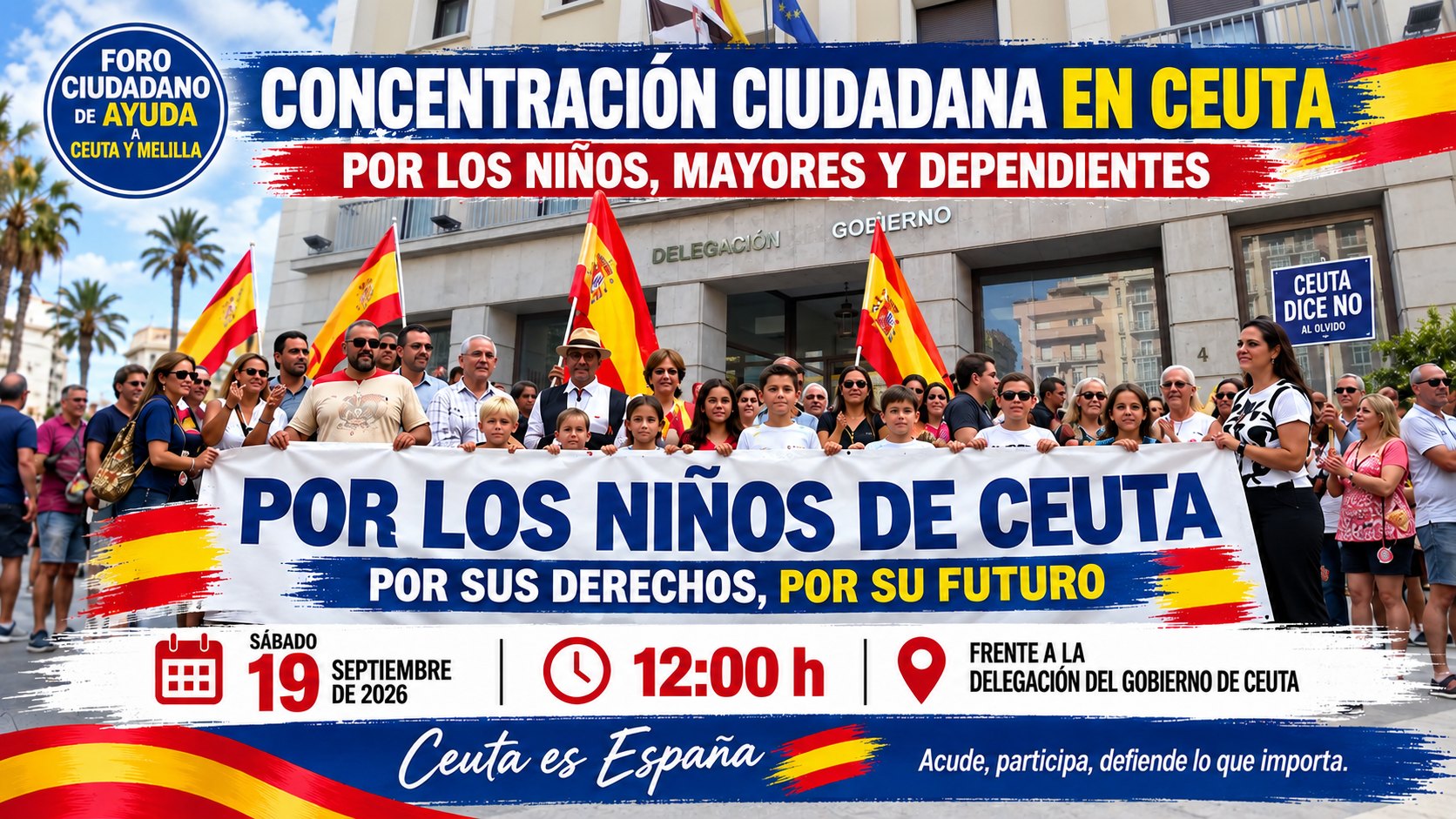 Nueva concentración ciudadana en Ceuta para reclamar los derechos de los niños, mayores y dependientes