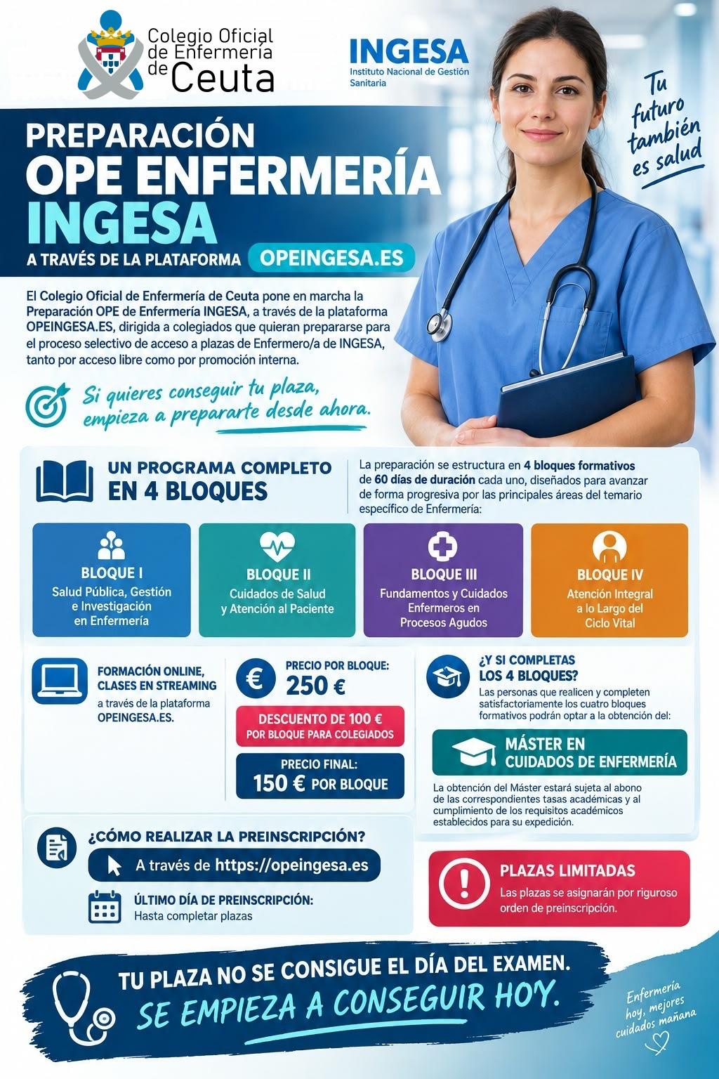 El Colegio de Enfermería de Ceuta pone en marcha un programa específico para preparar la OPE del INGESA