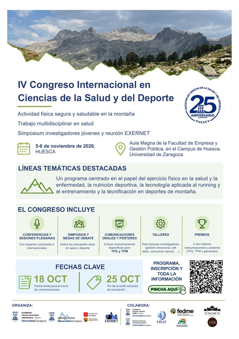 Huesca acogerá el IV Congreso Internacional en Ciencias de la Salud y del Deporte
