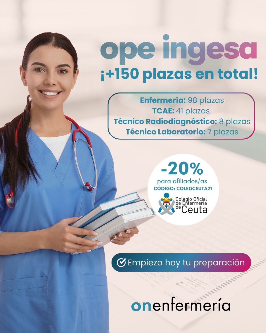 OPE INGESA: más de 150 plazas sanitarias y un 20 % de descuento en la preparación para los colegiados de Enfermería de Ceuta