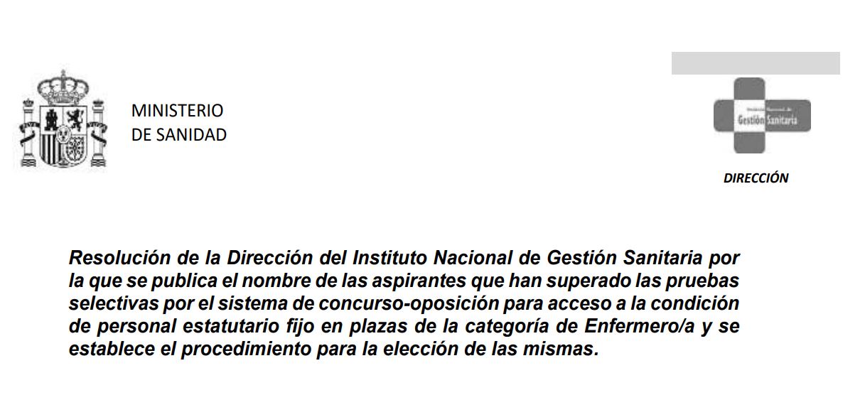 RESOLUCION INGESA PUBLICA ASPIRANTES QUE HAN SUPERADO CONCURSO OPOSICION ENFERMER@