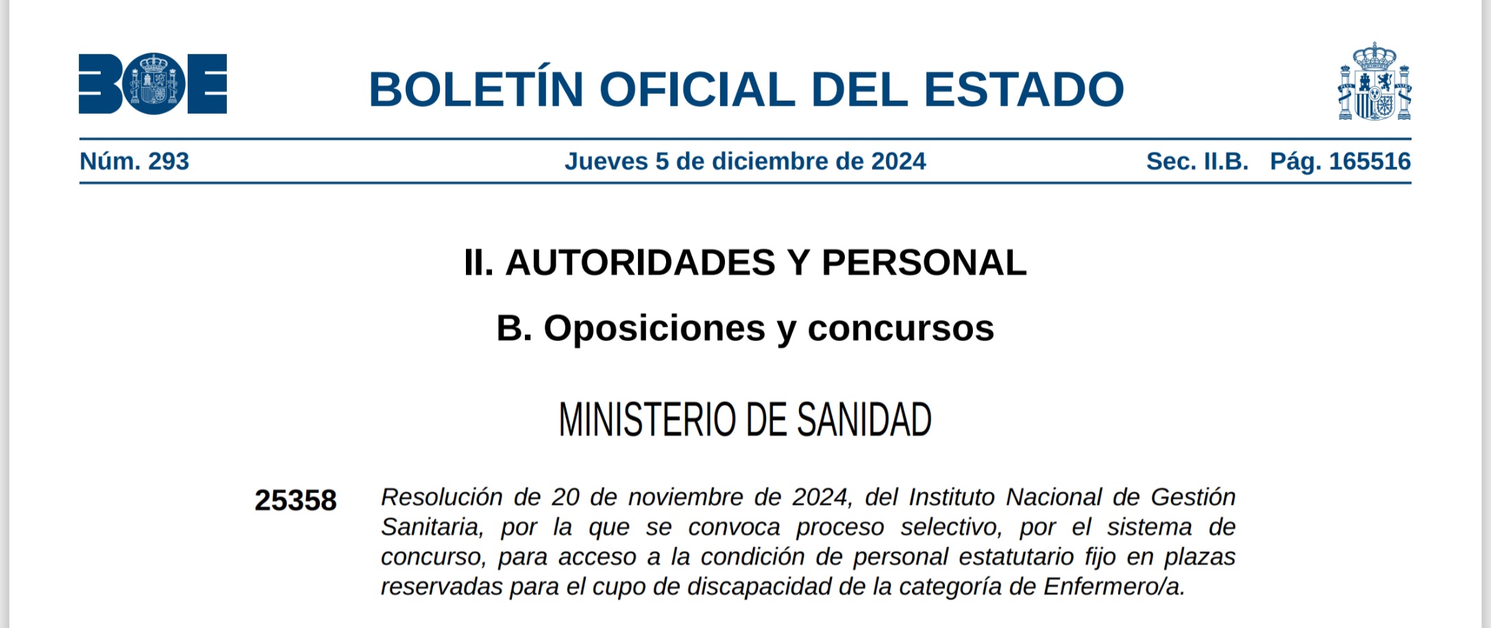 RESOLUCION INGESA CONVOCA PLAZAS ESTATUTARIO FIJO CUPO DESCAPACIDAD EN LA CATEGORIA DE ENFERMER@